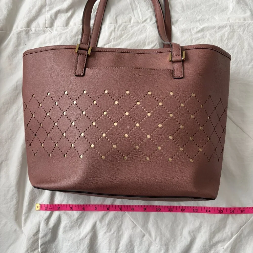 Michael Kors Dusty Rose Perforated Gold Saffiano Leather Corporate Chic Tote